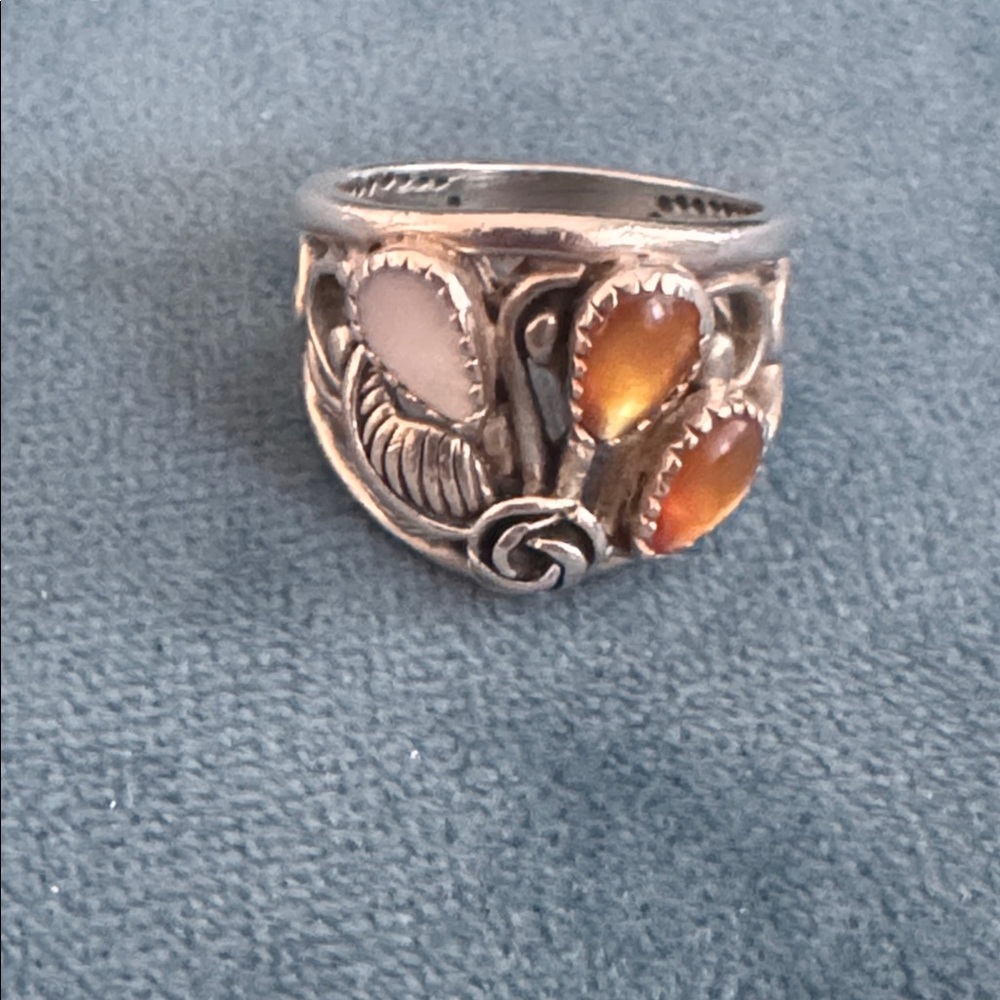 Sterling Zuni / Navajo Signed Sterling Carnelian Ring Size 5.5